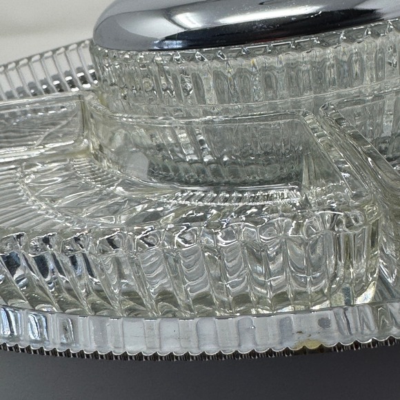 Vintage Kromex Lazy Susan Serving Tray 4 Glass Dividers Dip Container W Lid MCM - Picture 5 of 12
